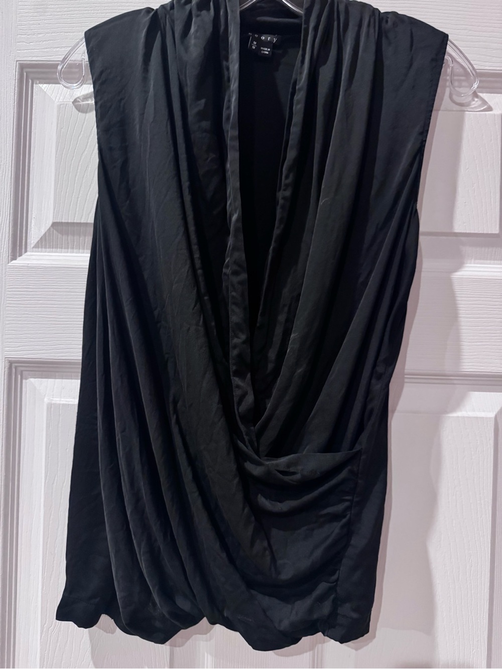 Theory Black One-Shoulder Draped Cowl Top